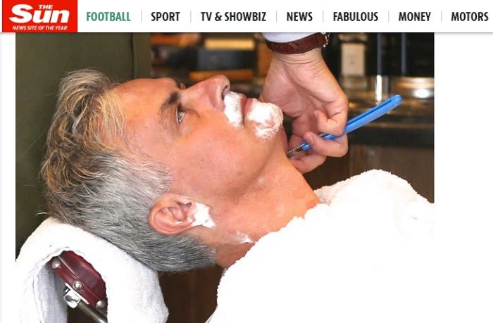 Jose Mourinho saat melakukan perawatan di salon Hak Oscar di Kings Road, London, Sabtu (25/5/2019).
