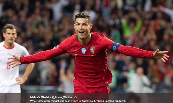 Megabintang Portugal, Cristiano Ronaldo,   mencetak hattrick ke gawang Swiss pada pertandingan semifinal Nations League.