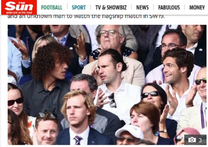 Momen David Luiz menghalangi pandangan salah satu penonton di final Wimbledon 2019 karena kribonya.