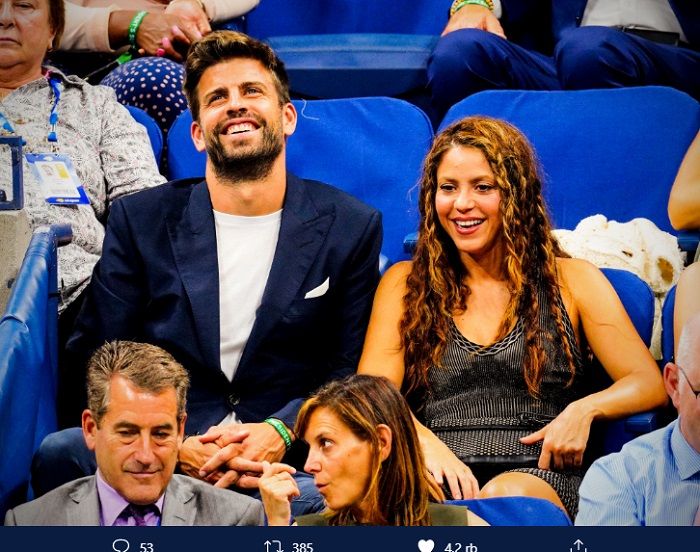 Gerard Pique dan Shakira sedang menyaksikan pertandingan yang mempertontonkan Rafael Nadal pada US Open 2019.