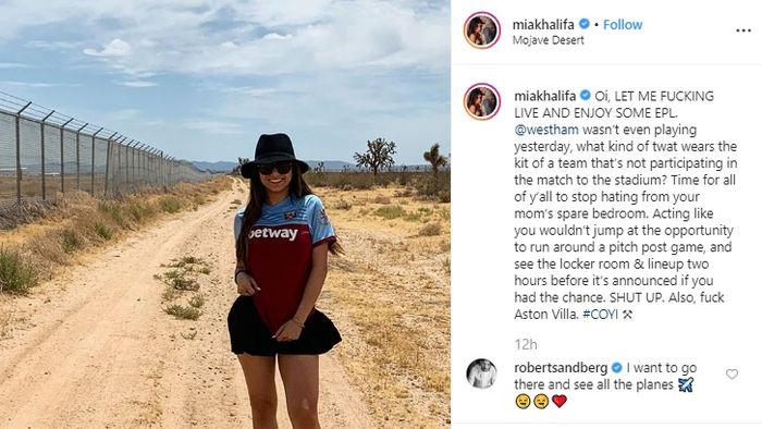 Mia Khalifa memberikan tanggapan atas tuduhan mengkhianati West Ham.