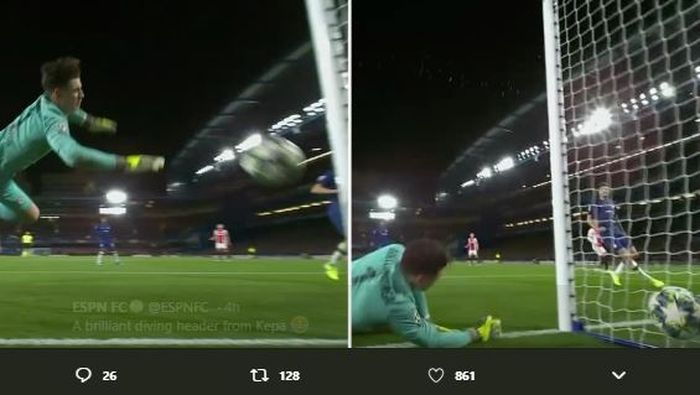 Kiper Chelsea, Kepa Arrizabalaga, mencetak gol bunuh diri saat melawan Ajax Amsterdam pada matchday keempat Liga Champions.