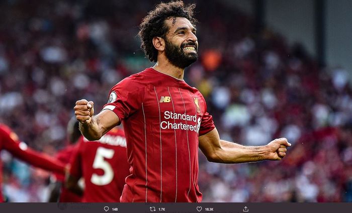 Mohamed Salah saat merayakan gol bagi Liverpool.
