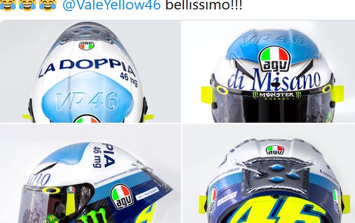 Detail helm edisi khusus dari Valentino Rossi untuk seri balap MotoGP San Marino 2020.