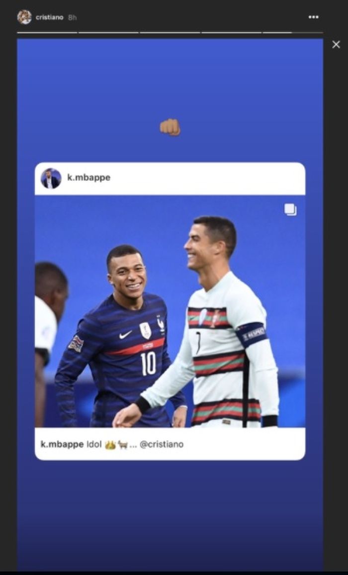 Reaksi Cristiano Ronaldo saat tahu Kylian Mbappe idolakan dirinya.