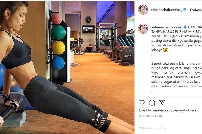 tangkapan layar instagram Sabrina Chairunnisa yang membagikan soal tips diet