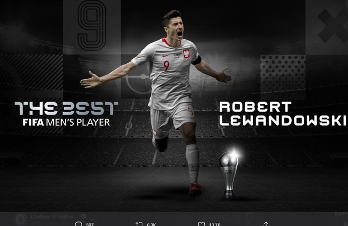 Penyerang Bayern Muenchen, Robert Lewandowski, terpilih sebagai Pemain Terbaik Dunia FIFA 2020.