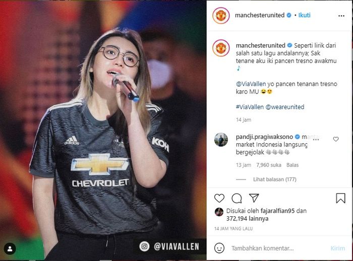 Manchester United mengunggah foto Via Vallen di Instagram