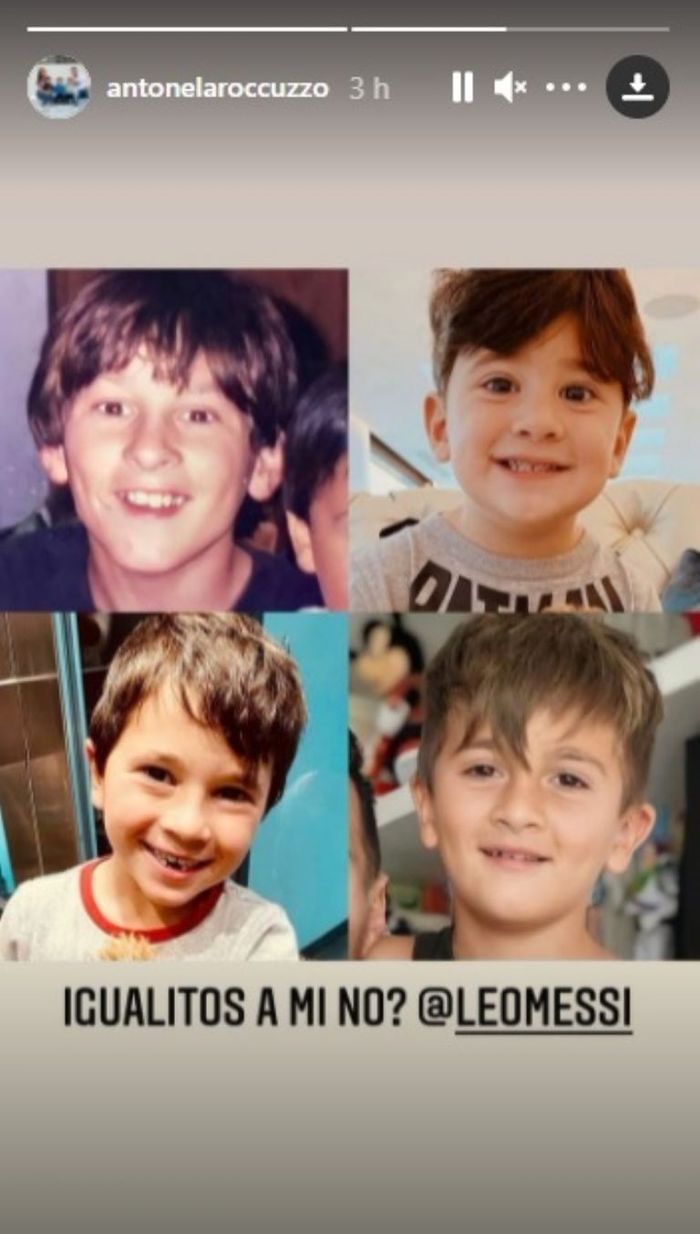 Instastory Antonela Roccuzzo yang membandingkan ketiga putranya, Mateo, Thiago, dan Ciro dengan suaminya, Lionel Messi saat masih kecil.