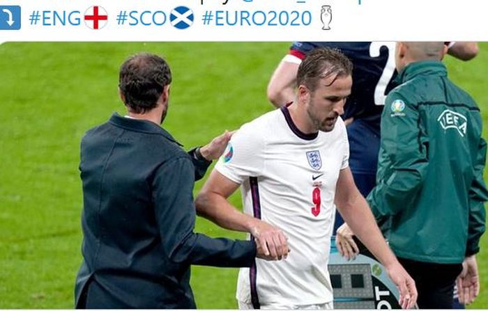 Pelatih timnas Inggris, Gareth Southgate, mengganti Harry Kane dalam laga Grup D EURO 2020 kontra timnas Skotlandia di Stadion Wembley, Jumat (18/6/2021).