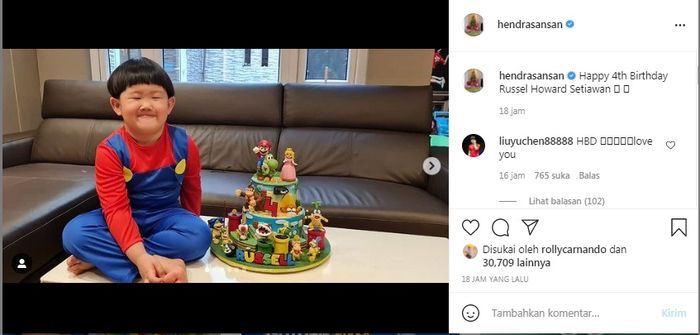 komentar Liu Yuchen di unggahan Instagram Hendra Setiawan