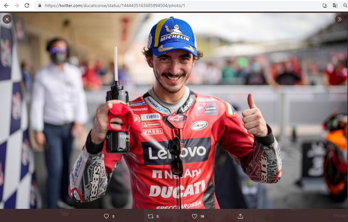 Pembalap Ducati Lenovo, Francesco Bagnaia, saat tampil pada MotoGP Americas 2021.