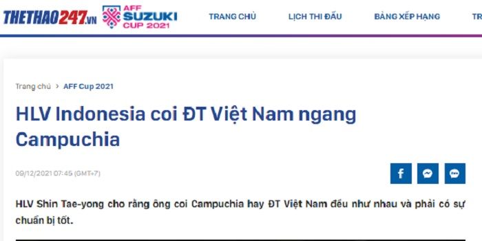 Pemberitaan media Vietnam, TheThao247.vn soal komentar Shin Tae-yong.