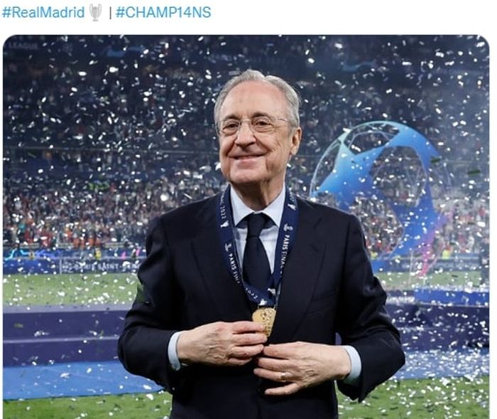 Florentino Perez rayakan juara bersama Real Madrid pada Sabtu (28/5/2022) waktu setempat atau Minggu dini hari WIB.