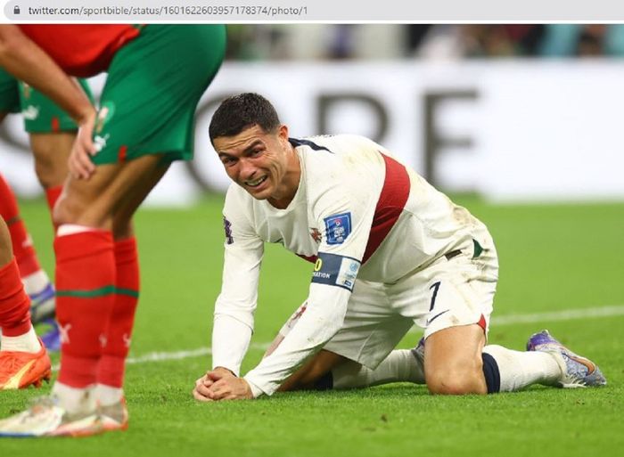 Ekspresi Cristiano Ronaldo saat gagal mengantarkan timnas Portugal melaju ke semifinal Piala Dunia 2022.
