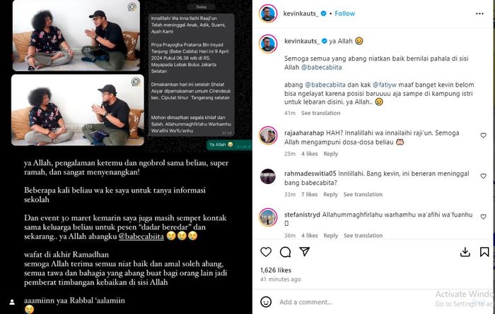 Innalillahi Babe Cabita Meninggal Dunia Sempat Minta Maaf Di Unggahan