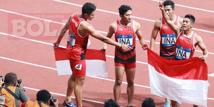 Tim Pelari Indonesia yang terdiri dari Fadlin, Lalu Muhammad Zohri, Eko Rimbawan dan Bayu Kertanegara.