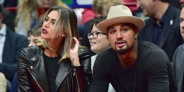  Kevin-Prince Boateng (kanan) dan kekasihnya, Melissa Satta, menyaksikan partai NBA antara Armani Mi
