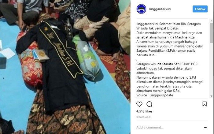 Ria meninggal sebelum wisuda