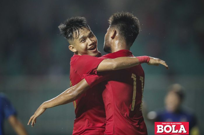 Selebrasi gol pertama Indonesia yang dicetak Witan Sulaiman