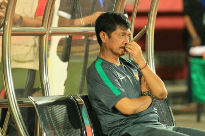 Ekspresi pelatih timnas U-19 Indonesia, Indra Sjafri, saat laga melawan Thailand di Stadion Gelora D