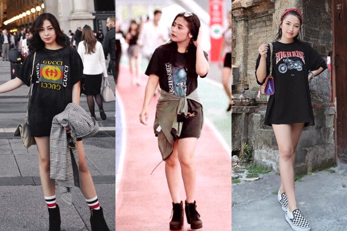 Tampil Bergaya Swag ala Nikita Willy, Prilly Latuconsina, dan jennifer Coppen dengan Tshirt yang Dipakai Sebagai Dress