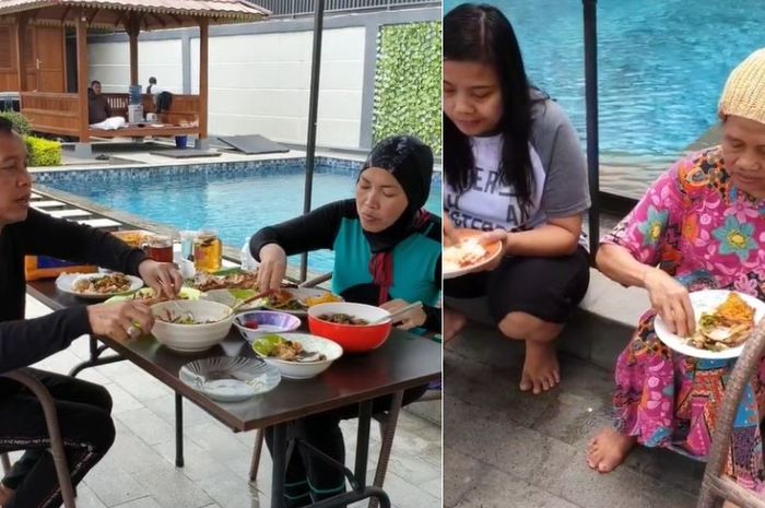 Ibu Ayu Ting Ting saat makan bareng rombongannya