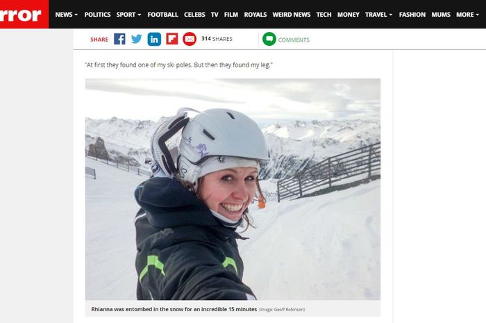 Rhianna Shaw, pemain ski asal Inggris yang menceritakan pengalamannya mati suri saat terjebak longsoran salju.