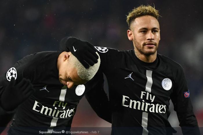 Bintang Paris Saint-Germain, Neymar (kanan) bersama Kylian Mbeppe.