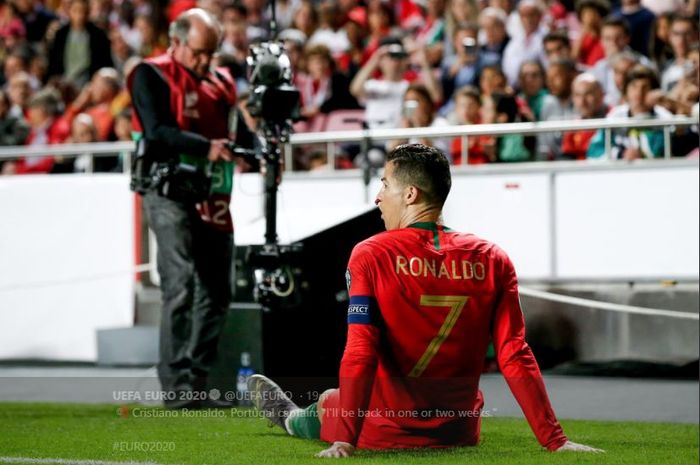 Megabintang Juventus dan timnas Portugal, Cristiano Ronaldo, mengalami cedera dalam laga Grup B Kualifikasi Piala Eropa 2020 Kontra Serbia, 25 Maret 2019 di Estadio do Sport Lisboa e Benfica.