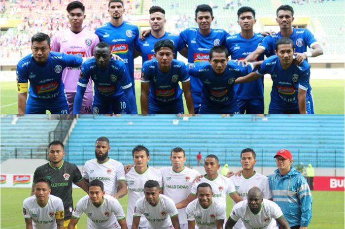 Kolase foto skuat Arema FC dan Kalteng Putra yang saling bertanding pada babak semifinal Piala Presiden 2019.