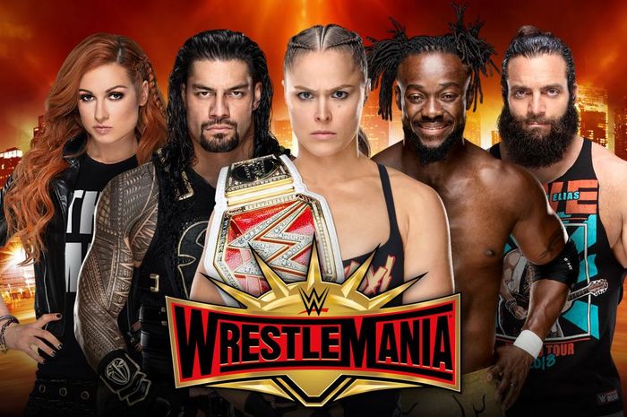 Salah satu poster WWE WrestleMania 35 yang dijadwalkan berlangsung pada Minggu (7/4/2019) malam waktu Amerika Serikat.
