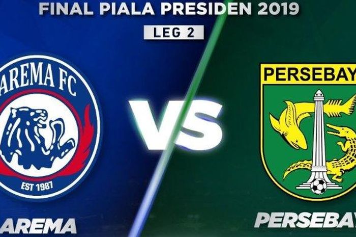 Kolase logo Arema FC dan Persebaya Surabaya yang bertanding di final leg kedua Piala Presiden 2019.