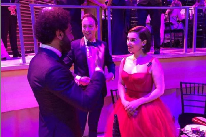 Mohamed Salah saat bertemu dengan 'Mother of Dragons' dalam serial film Game of Thrones, Emilia Clarke di Time 100 Gala.