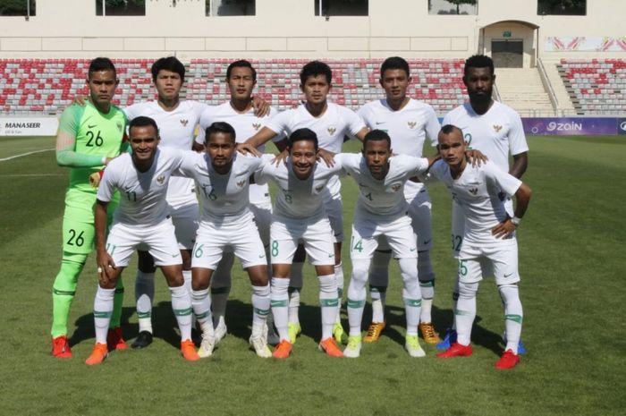 Skuat Timnas Indonesia saat menghadapi  tuan rumah Yordania dalam pertandingan uji coba, Selasa (11/6/2019)