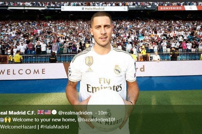 Eden Hazard saat diperkenalkan sebagai pemain baru Real Madrid, Kamis (13/6/2019).