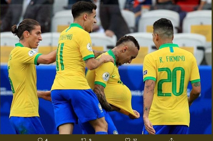 Pemain timnas Brasil dalam Laga Copa America 2019.