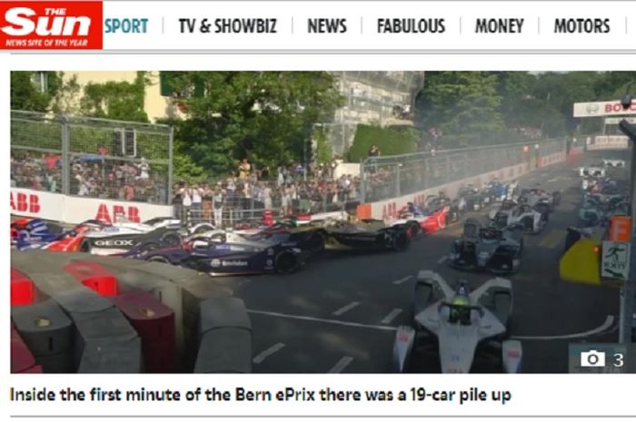 Insiden tabrakan beruntun di ajang Formula E yang digelar di Bern, Swiss, Jumat (22/6/2019).