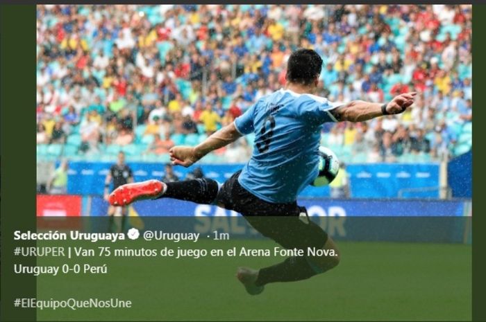 Striker timnas Uruguay, Luis Suarez, dalma laga permepat final Copa America 2019 melawan Peru.