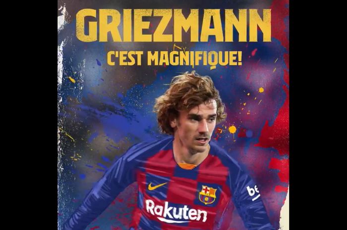 Grafis yang dibuat Barcelona untuk mengumumkan transfer Antoine Griezmann dari Atletico Madrid pada Jumat (12/7/2019).