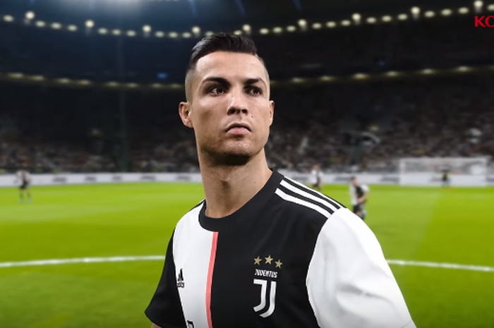 Tampilan wajah striker Juventus, Cristiano Ronaldo pada gim PES 2020.
