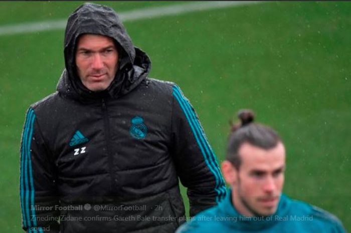Zinedine Zidane dan Gareth Bale dalam sesi latihan Real Madrid.