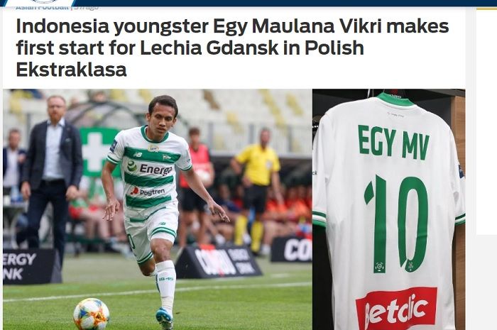 Pemberitaan Fox Sport Asia tentang debut starter Egy Maulana Vikri untuk Lechia Gdansk di Liga Polandia musim 2019-2020.