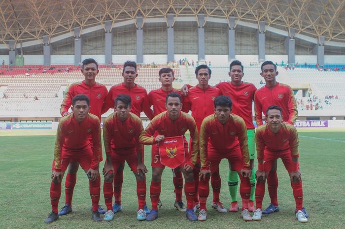 Skuat Timnas U-19 Indonesia saat menghadapi Timnas U-19 Iran di Stadion Patriot Chandrabhaga, Bekasi, Sabtu (17/9/2019) sore WIB.