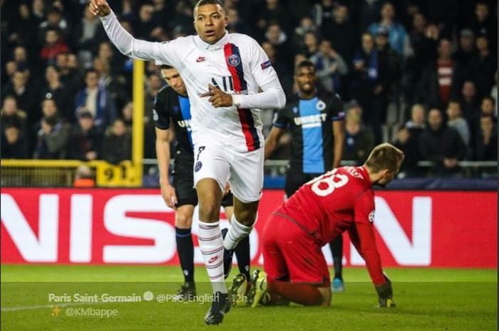Penyerang Paris Saint-Germain, Kylian Mbappe, mencetak hat-trick dalam laga Liga Champions melawan Club Brugge di Stadion Jan Breydel, 22 Oktober 2019.