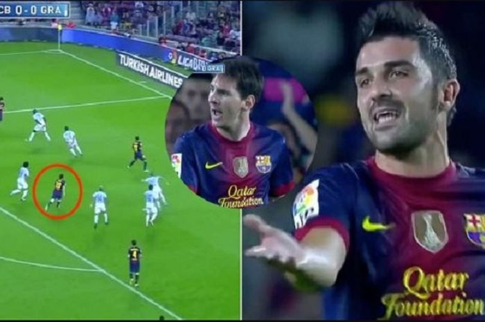 Lionel Messi murka pada David Villa karena telat memberi umpan dalam pertandingan Barcelona Vs Granada, Liga Spanyol tahun 2013 di Camp Nou.