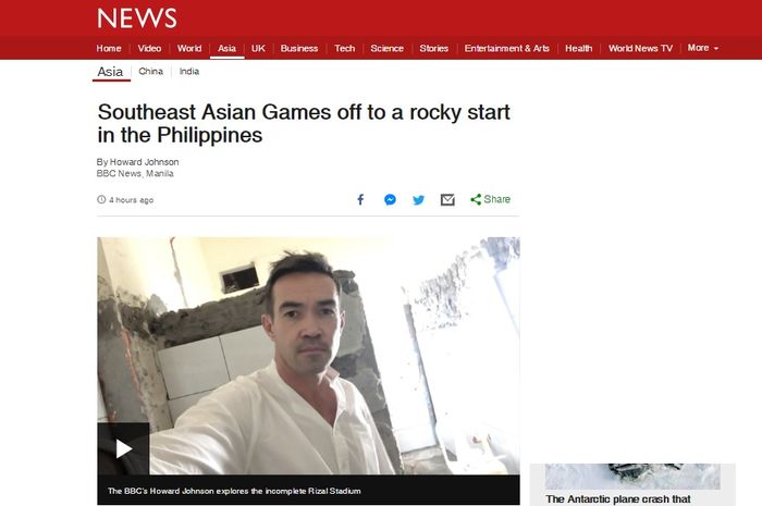 Pemberitaan media Inggris, BBC tentang kacau balaunya SEA Games 2019.