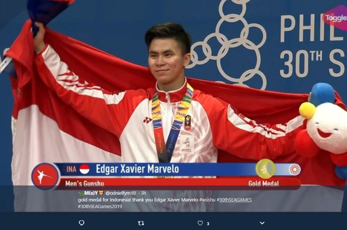 Atlet Wushu Indonesia, Edgar Xavier Marvelo yang berhasil sabet dua emas untuk Indonesia usai dikabarkan bahwa ayahnya meninggal dunia.