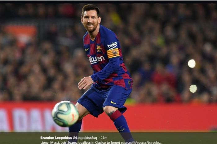 Aksi Lionel Messi dalam pertandingan Barcelona versus Real Madrid.