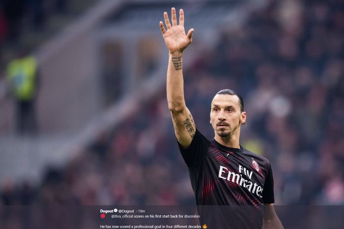 Zlatan Ibrahimovic mencetak gol pertama untuk AC Milan pada laga lawan Cagliari, Sabtu (11/1/2020).